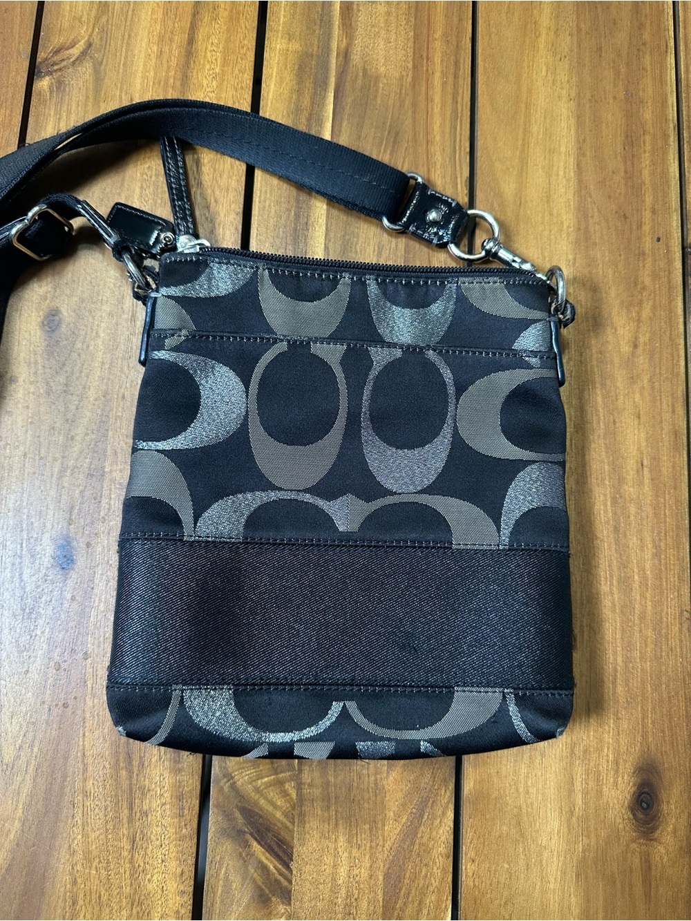 Coach Black and Silver Signature Swingpack